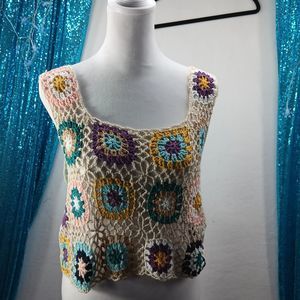 NWT Rebelion Again Women's Crochet Sleeveless Summer Cover Top Size Med Ivory